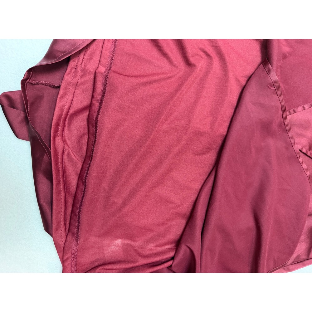JessaKae Burgundy Satin Wrap Midi Dress Short Sleeve Wine PSD1917-J Small - Picture 7 of 9